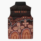 Australia Indigenous Personalized Sleeveless Puffer Jacket Fight Leukemia Orange Ribbons - Aussie Hoodie