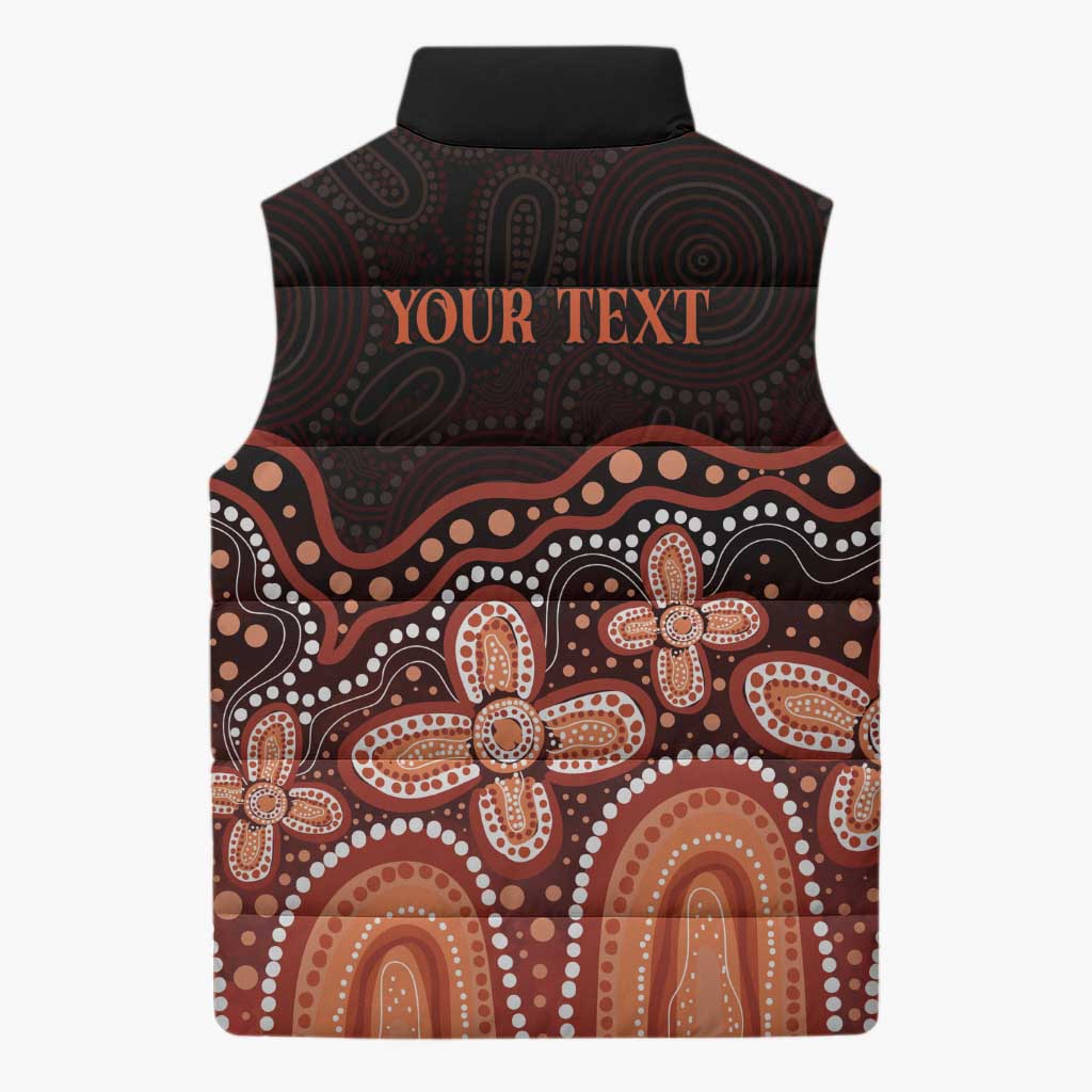 Australia Indigenous Personalized Sleeveless Puffer Jacket Fight Leukemia Orange Ribbons - Aussie Hoodie