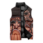 Australia Indigenous Personalized Sleeveless Puffer Jacket Fight Leukemia Orange Ribbons - Aussie Hoodie