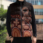Australia Indigenous Personalized Sleeveless Puffer Jacket Fight Leukemia Orange Ribbons - Aussie Hoodie