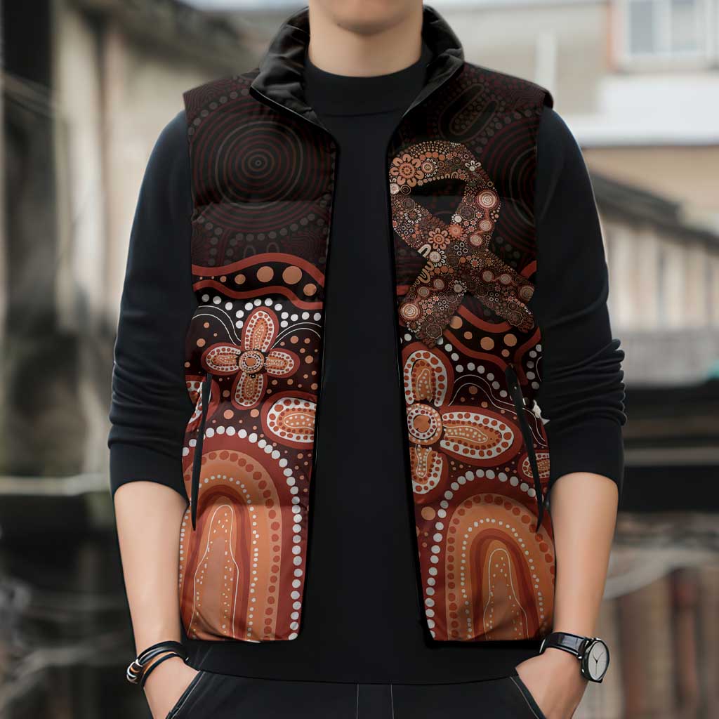 Australia Indigenous Personalized Sleeveless Puffer Jacket Fight Leukemia Orange Ribbons - Aussie Hoodie