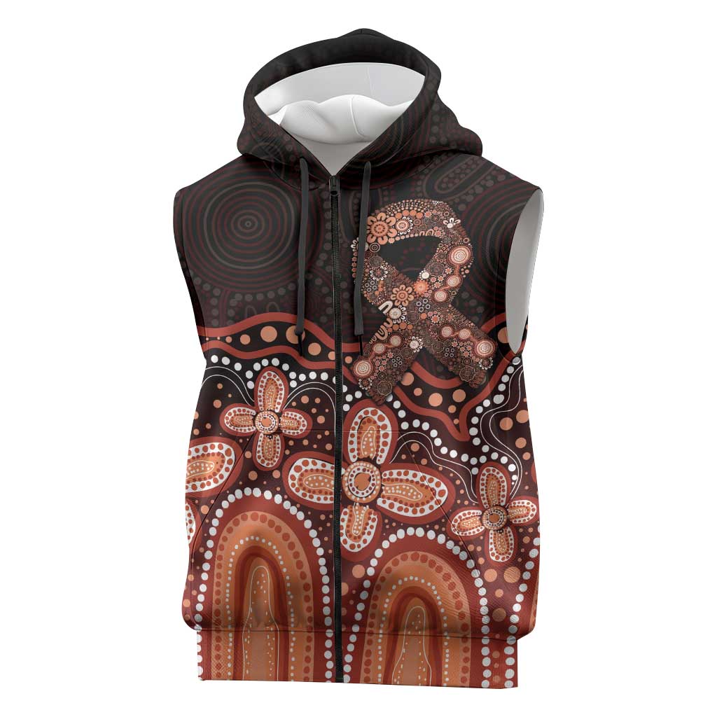 Australia Indigenous Personalized Sleeveless Zip Hoodie Fight Leukemia Orange Ribbons LT7