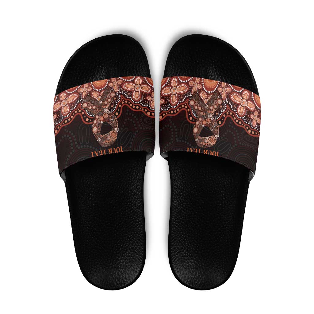 Australia Indigenous Personalized Slide Sandals Fight Leukemia Orange Ribbons - Aussie Hoodie