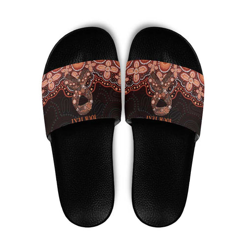Australia Indigenous Personalized Slide Sandals Fight Leukemia Orange Ribbons - Aussie Hoodie