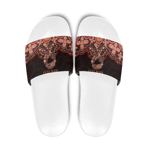 Australia Indigenous Personalized Slide Sandals Fight Leukemia Orange Ribbons - Aussie Hoodie