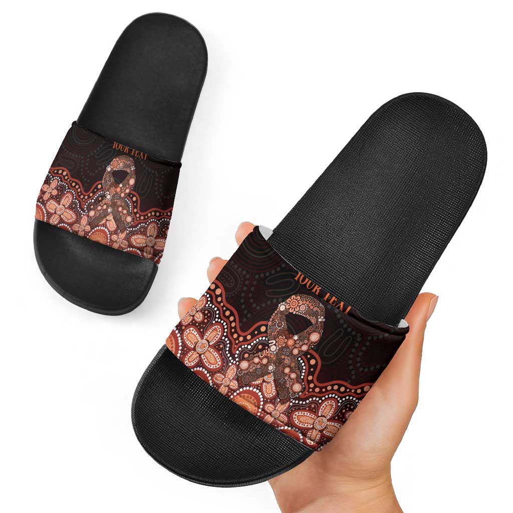 Australia Indigenous Personalized Slide Sandals Fight Leukemia Orange Ribbons - Aussie Hoodie
