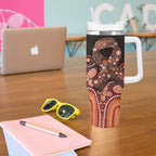 Australia Indigenous Personalized Tumbler With Handle Fight Leukemia Orange Ribbons - Aussie Hoodie