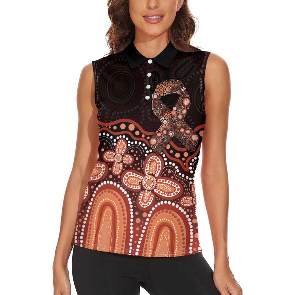 Australia Indigenous Personalized Women Sleeveless Polo Shirt Fight Leukemia Orange Ribbons - Aussie Hoodie