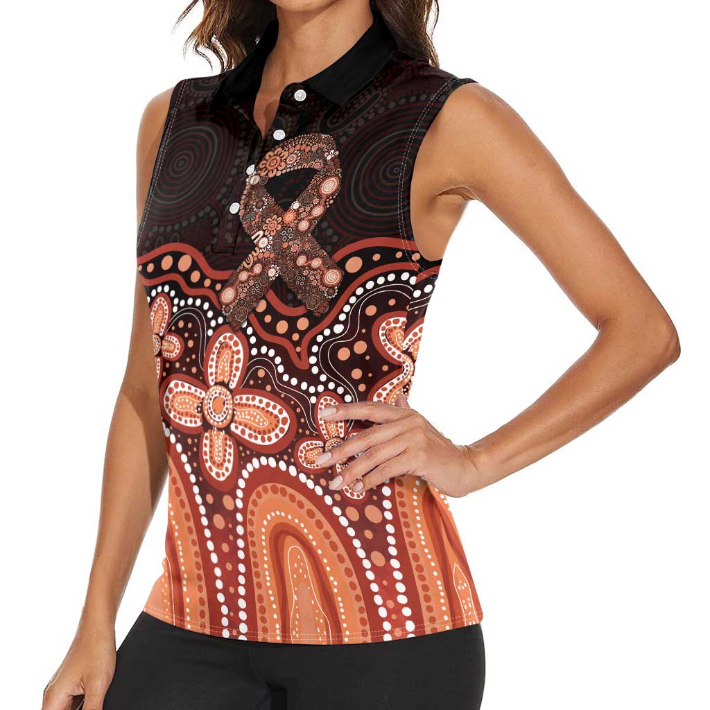 Australia Indigenous Personalized Women Sleeveless Polo Shirt Fight Leukemia Orange Ribbons - Aussie Hoodie