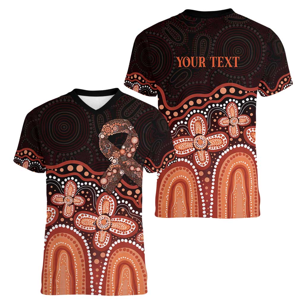 Australia Indigenous Personalized Women V-Neck T-Shirt Fight Leukemia Orange Ribbons - Aussie Hoodie