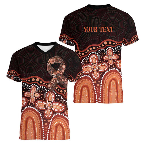 Australia Indigenous Personalized Women V-Neck T-Shirt Fight Leukemia Orange Ribbons - Aussie Hoodie