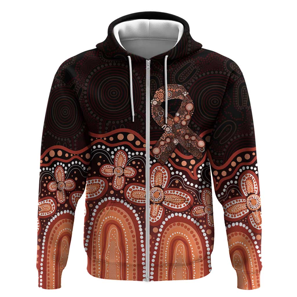 Australia Indigenous Personalized Zip Hoodie Fight Leukemia Orange Ribbons - Aussie Hoodie