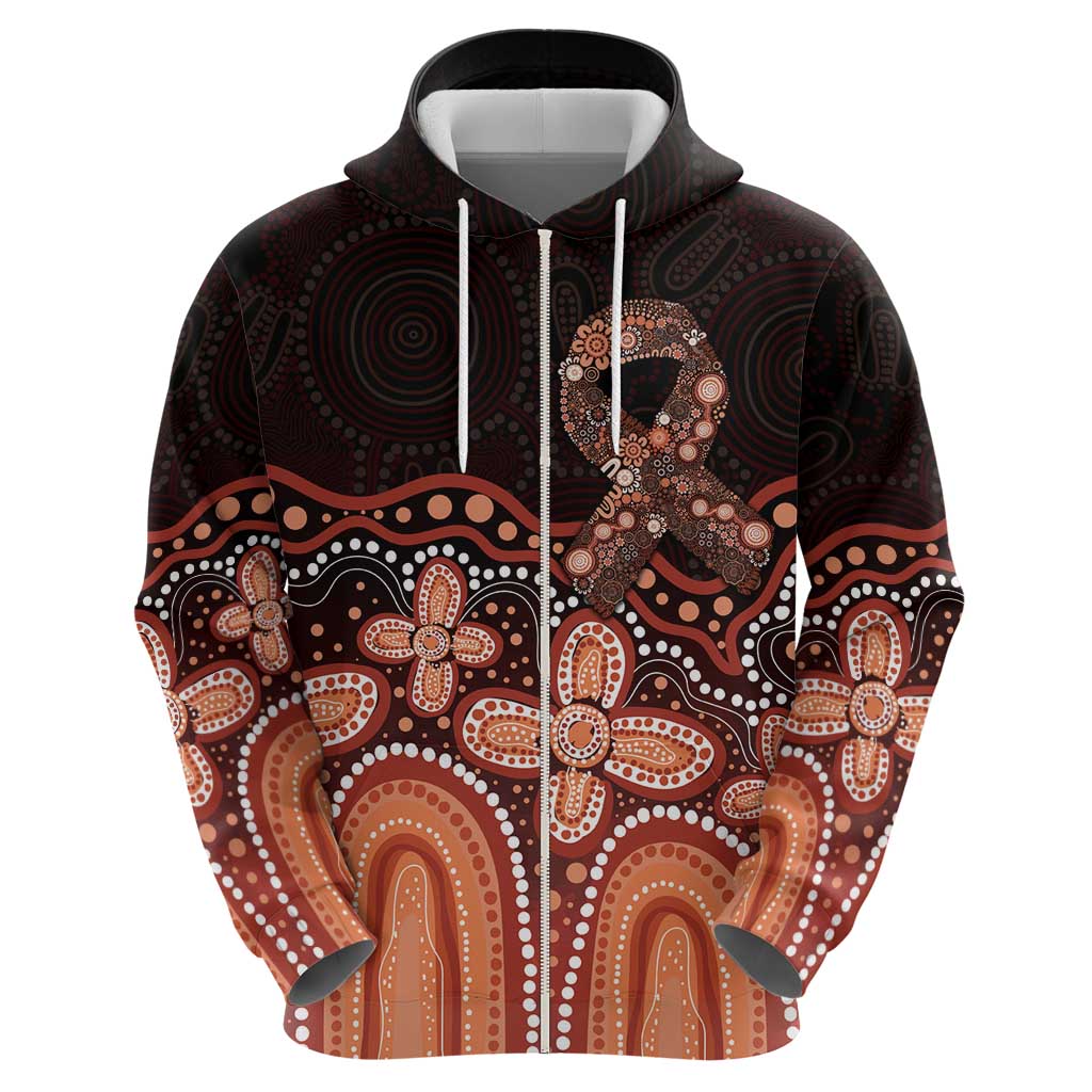 Australia Indigenous Personalized Zip Hoodie Fight Leukemia Orange Ribbons - Aussie Hoodie