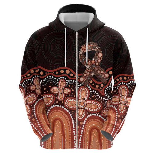 Australia Indigenous Personalized Zip Hoodie Fight Leukemia Orange Ribbons - Aussie Hoodie