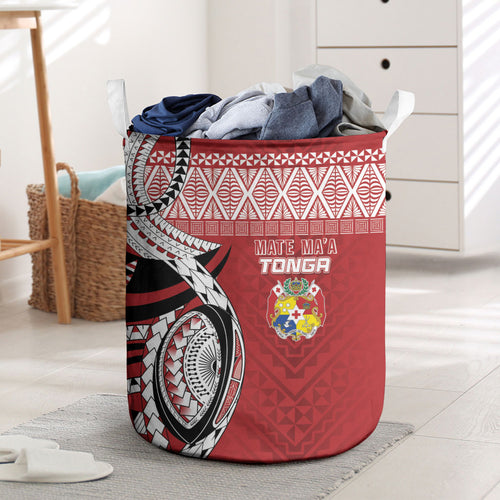 Mate Ma'a Tonga Rugby Kupesi Motifs Laundry Basket Red Waves