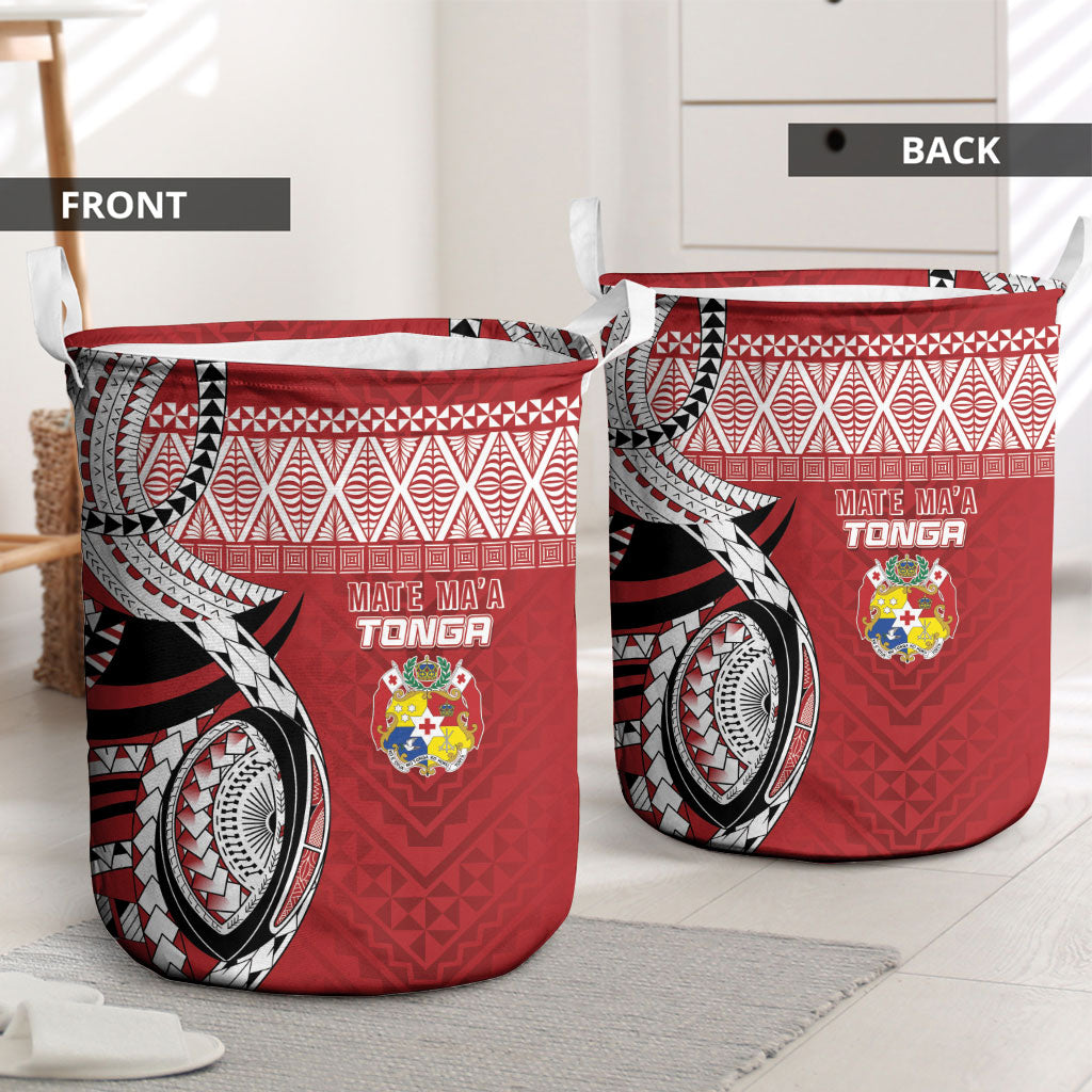 Mate Ma'a Tonga Rugby Kupesi Motifs Laundry Basket Red Waves
