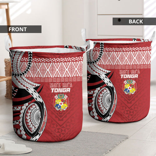 Mate Ma'a Tonga Rugby Kupesi Motifs Laundry Basket Red Waves