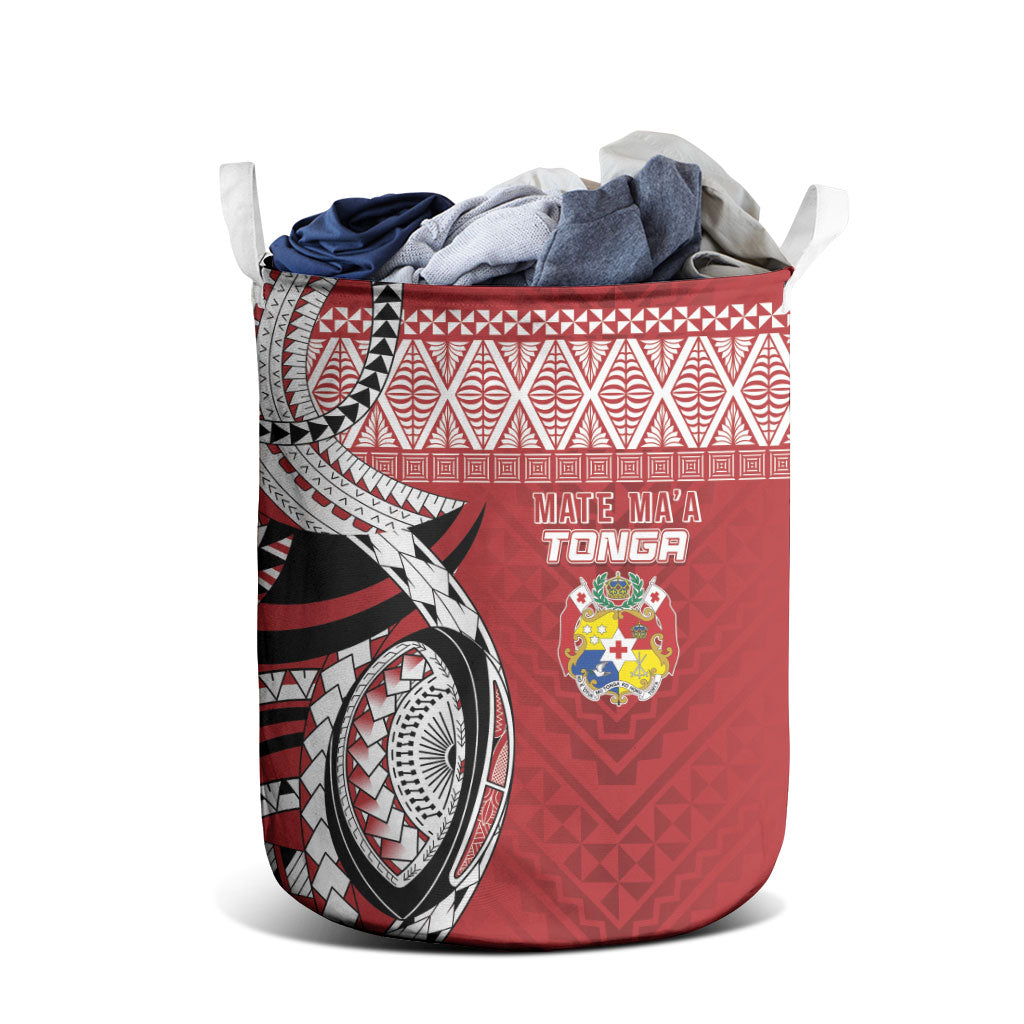 Mate Ma'a Tonga Rugby Kupesi Motifs Laundry Basket Red Waves
