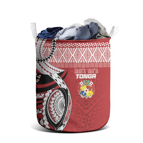 Mate Ma'a Tonga Rugby Kupesi Motifs Laundry Basket Red Waves