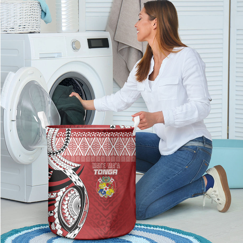 Mate Ma'a Tonga Rugby Kupesi Motifs Laundry Basket Red Waves