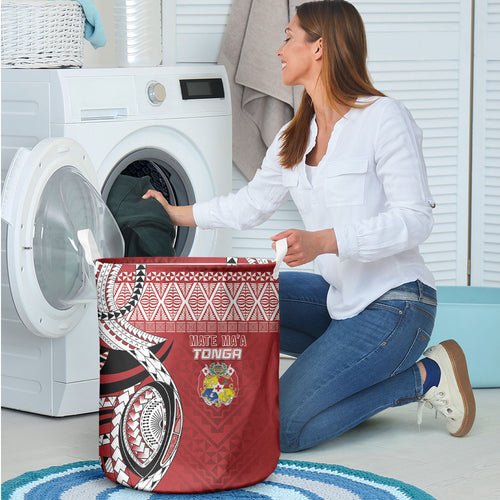 Mate Ma'a Tonga Rugby Kupesi Motifs Laundry Basket Red Waves