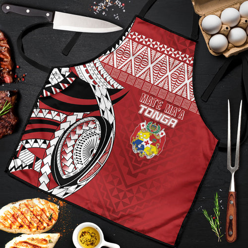 Mate Ma'a Tonga Rugby Kupesi Motifs Apron Red Waves