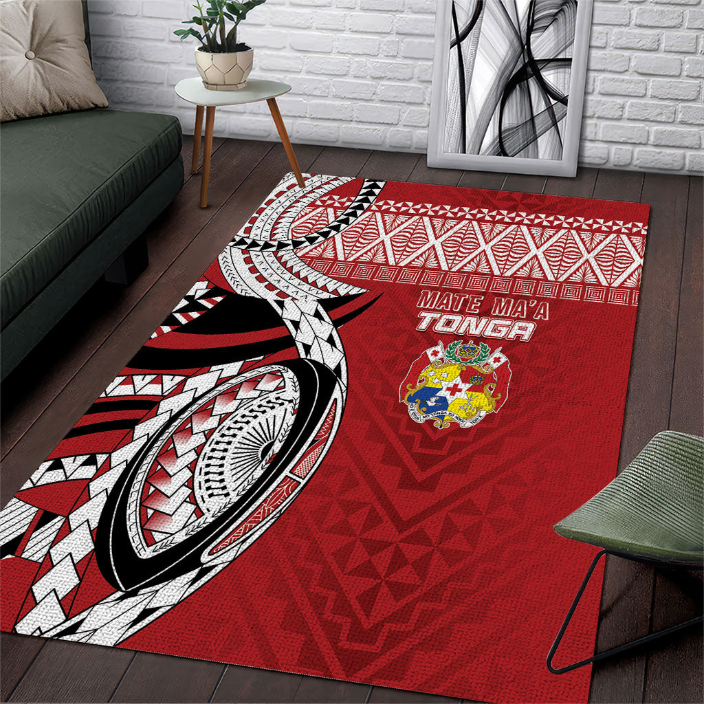 Mate Ma'a Tonga Rugby Kupesi Motifs Area Rug Red Waves