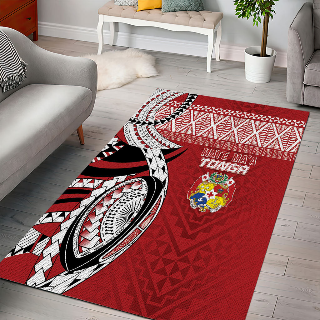 Mate Ma'a Tonga Rugby Kupesi Motifs Area Rug Red Waves