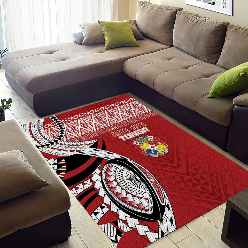 Mate Ma'a Tonga Rugby Kupesi Motifs Area Rug Red Waves