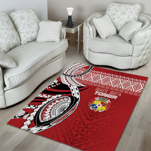 Mate Ma'a Tonga Rugby Kupesi Motifs Area Rug Red Waves