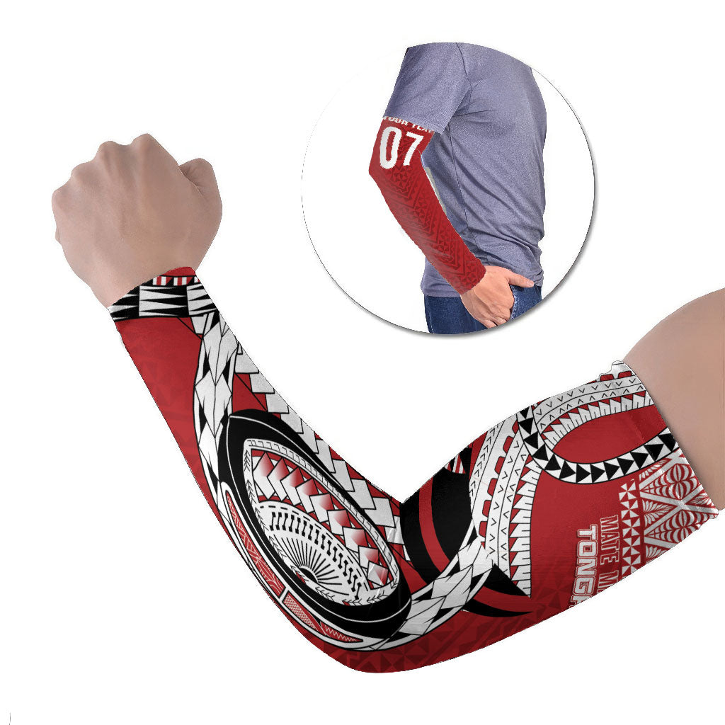 Mate Ma'a Tonga Rugby Custom Kupesi Motifs Arm Sleeves Red Waves