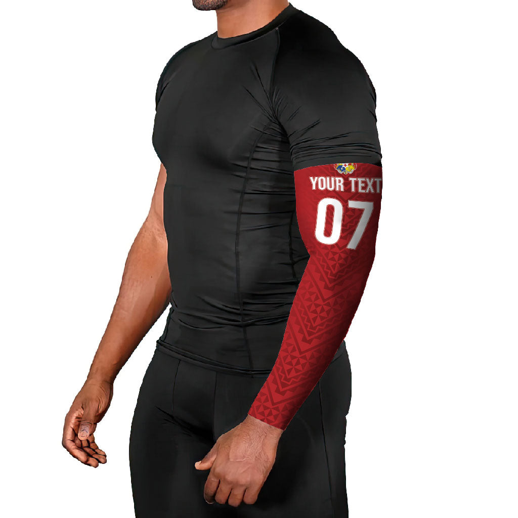 Mate Ma'a Tonga Rugby Custom Kupesi Motifs Arm Sleeves Red Waves