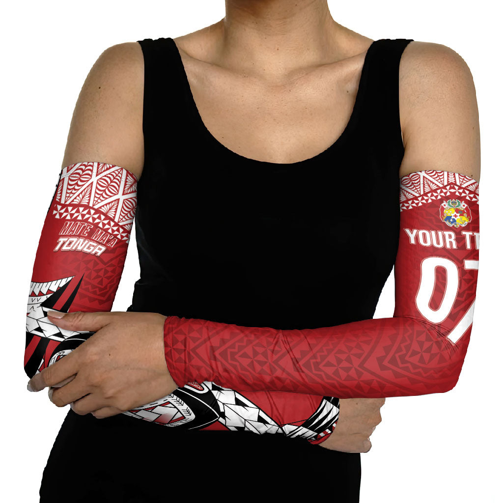 Mate Ma'a Tonga Rugby Custom Kupesi Motifs Arm Sleeves Red Waves