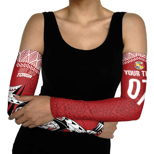 Mate Ma'a Tonga Rugby Custom Kupesi Motifs Arm Sleeves Red Waves