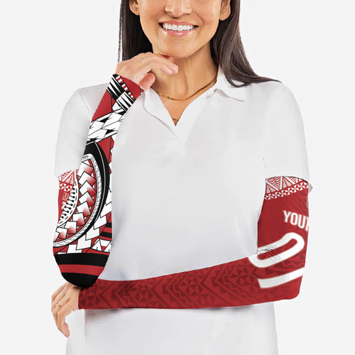 Mate Ma'a Tonga Rugby Custom Kupesi Motifs Arm Sleeves Red Waves
