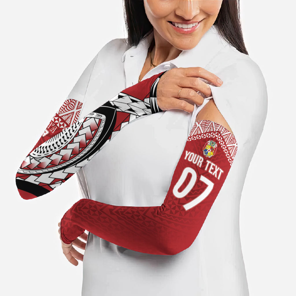 Mate Ma'a Tonga Rugby Custom Kupesi Motifs Arm Sleeves Red Waves