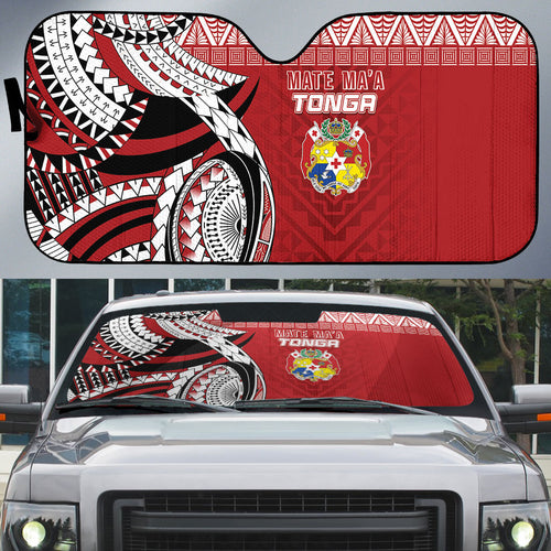 Mate Ma'a Tonga Rugby Kupesi Motifs Auto Sun Shade Red Waves