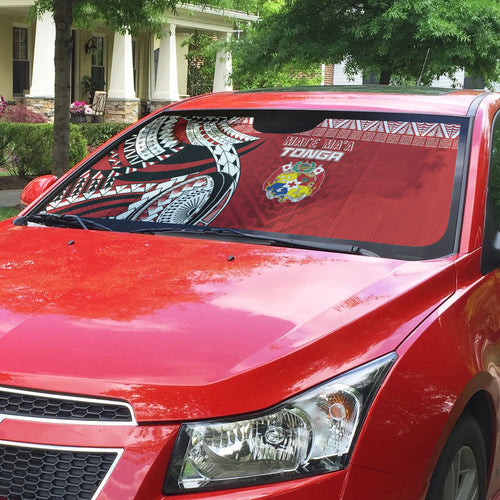 Mate Ma'a Tonga Rugby Kupesi Motifs Auto Sun Shade Red Waves