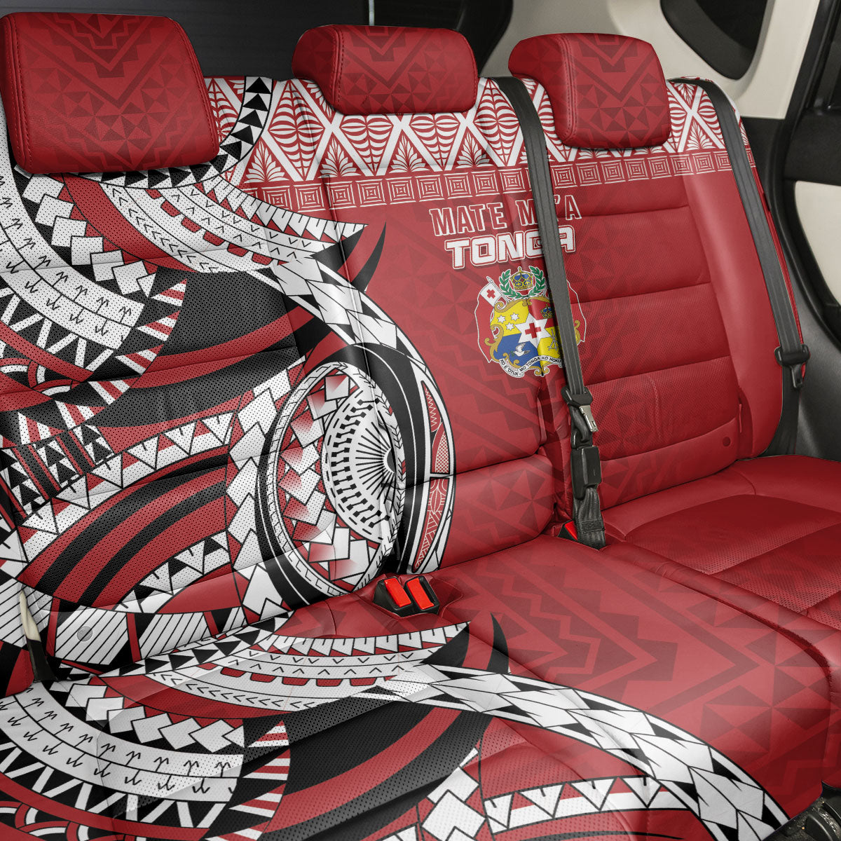 Mate Ma'a Tonga Rugby Kupesi Motifs Back Car Seat Cover Red Waves