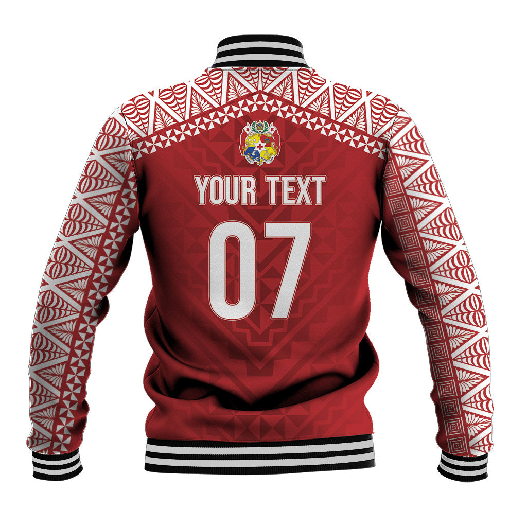 Mate Ma'a Tonga Rugby Custom Kupesi Motifs Baseball Jacket Red Waves