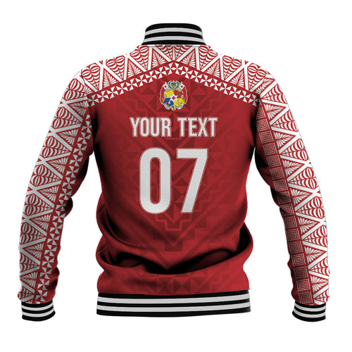 Mate Ma'a Tonga Rugby Custom Kupesi Motifs Baseball Jacket Red Waves