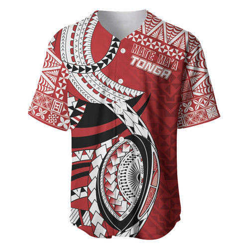 Mate Ma'a Tonga Rugby Custom Kupesi Motifs Baseball Jersey Red Waves
