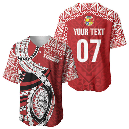 Mate Ma'a Tonga Rugby Custom Kupesi Motifs Baseball Jersey Red Waves