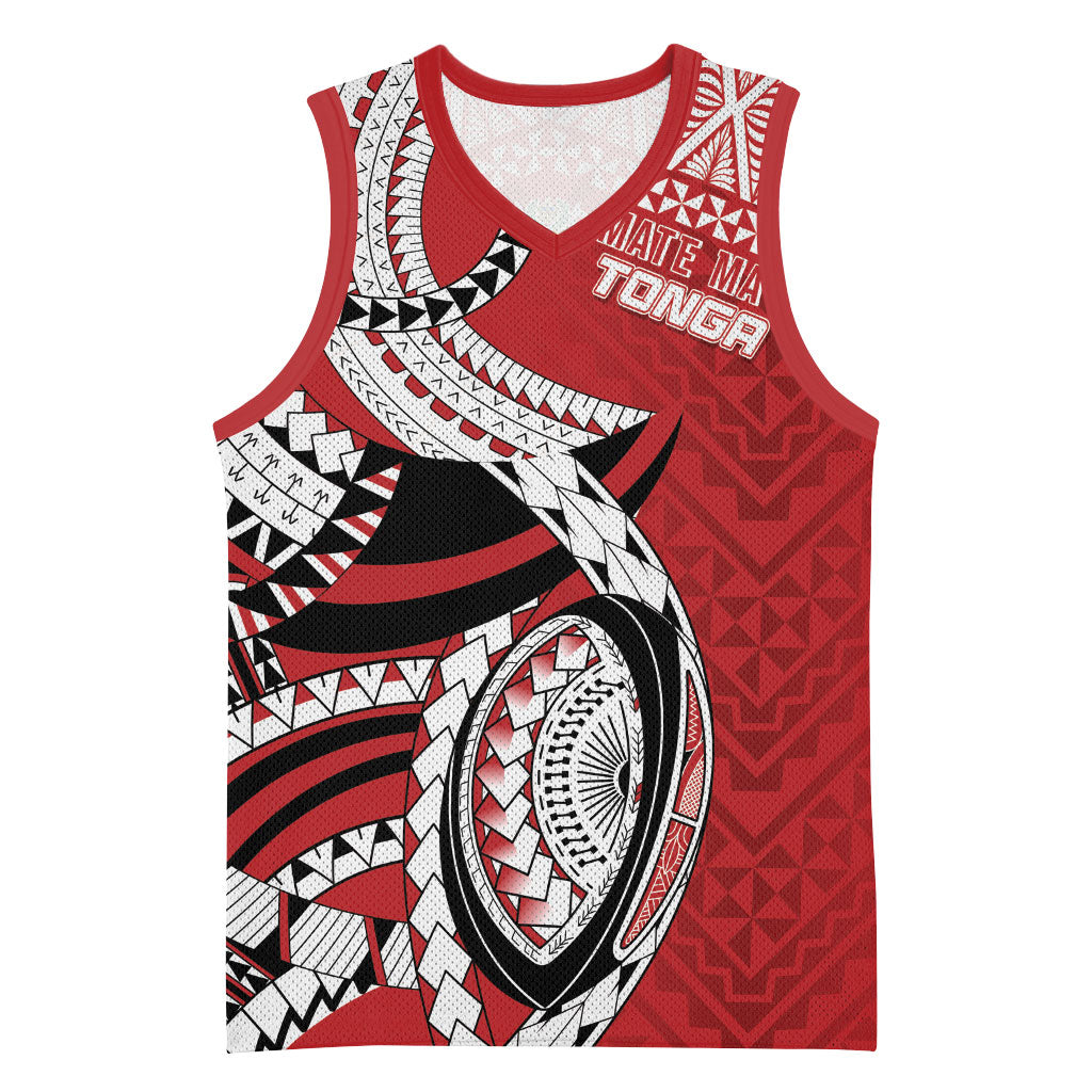 Mate Ma'a Tonga Rugby Custom Kupesi Motifs Basketball Jersey Red Waves