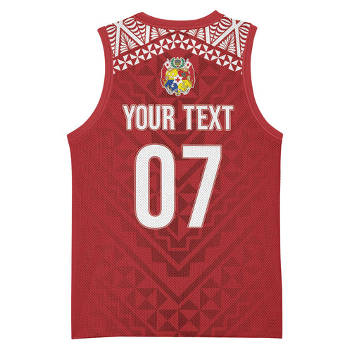 Mate Ma'a Tonga Rugby Custom Kupesi Motifs Basketball Jersey Red Waves