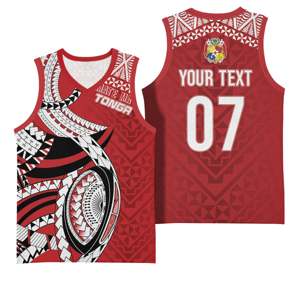 Mate Ma'a Tonga Rugby Custom Kupesi Motifs Basketball Jersey Red Waves