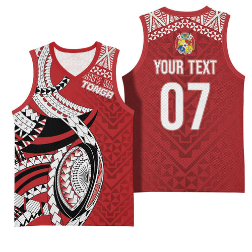 Mate Ma'a Tonga Rugby Custom Kupesi Motifs Basketball Jersey Red Waves