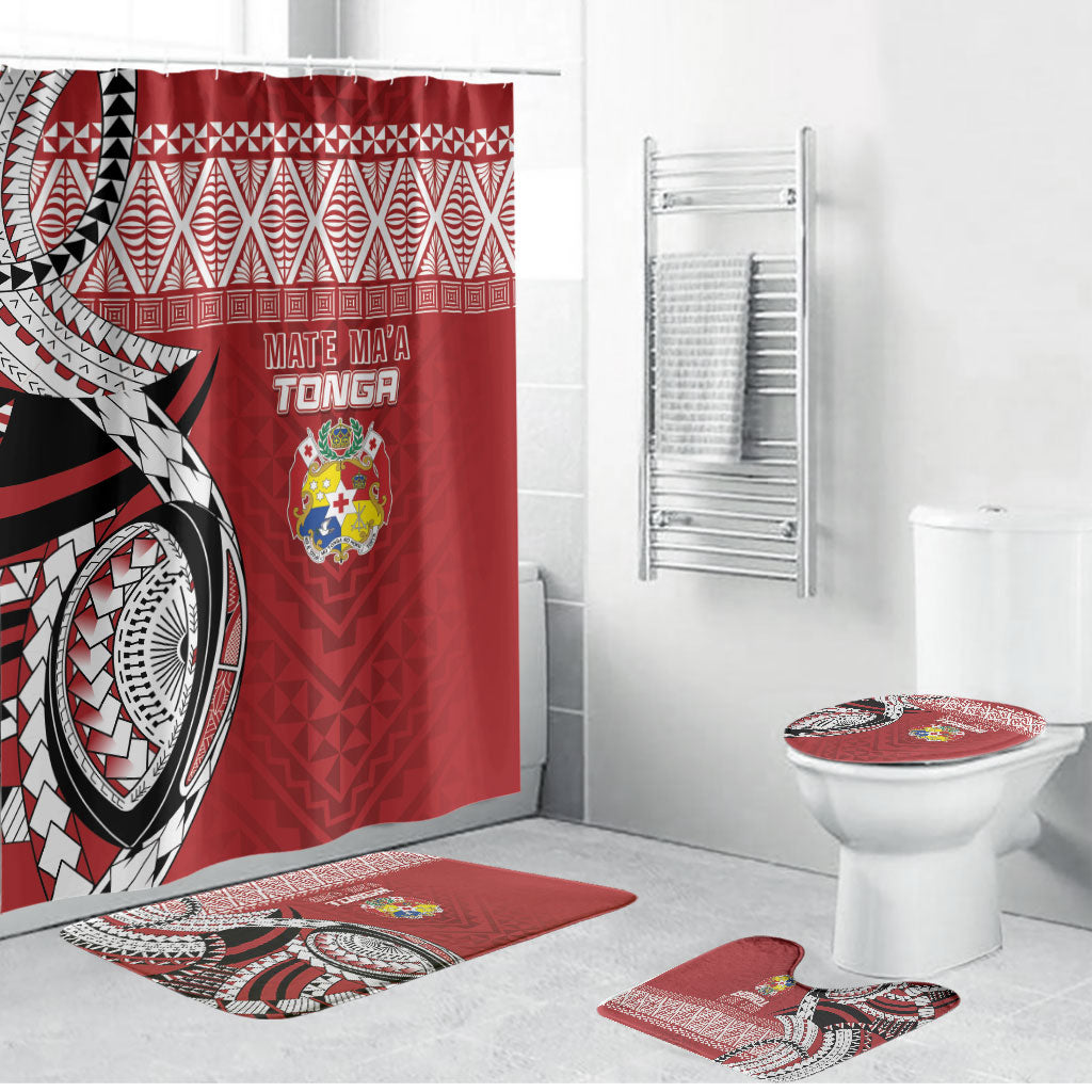 Mate Ma'a Tonga Rugby Kupesi Motifs Bathroom Set Red Waves