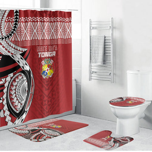 Mate Ma'a Tonga Rugby Kupesi Motifs Bathroom Set Red Waves