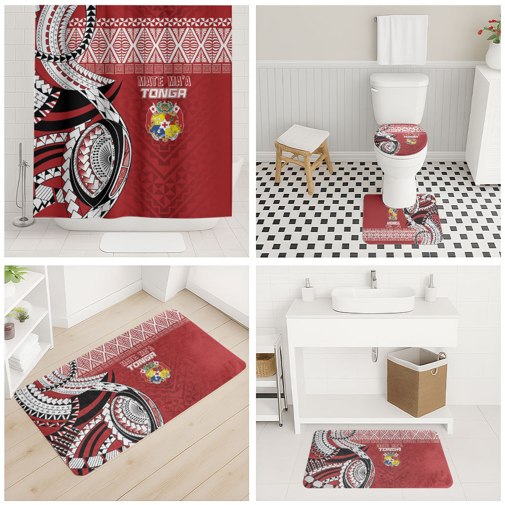 Mate Ma'a Tonga Rugby Kupesi Motifs Bathroom Set Red Waves